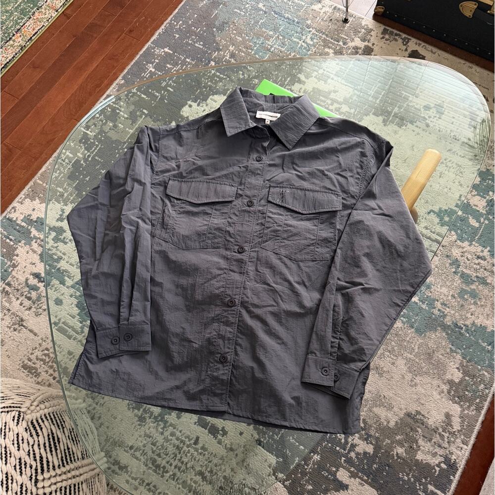 Faith Connexion Women's Grey Button Up Oversized Shirt Jacket